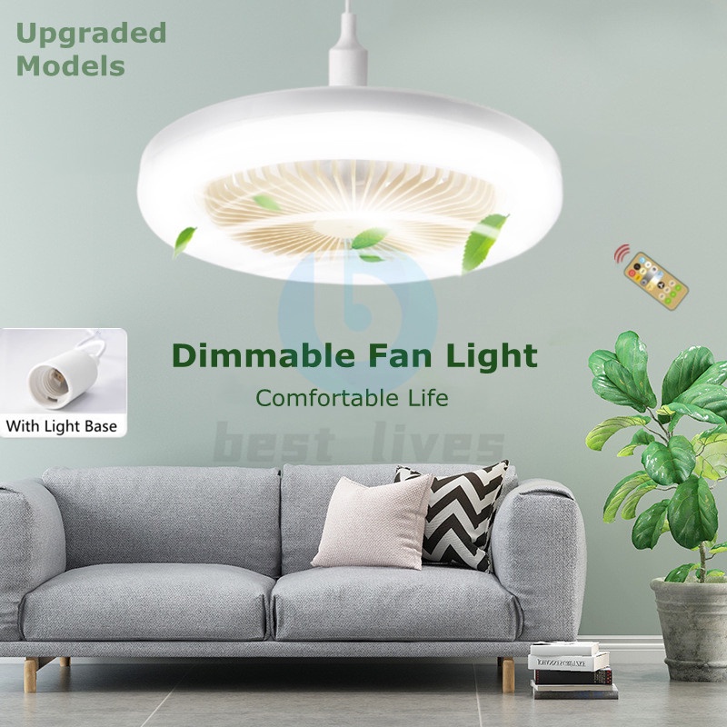 2in1 LED Ceiling Fan With Light Bedroom E27 Ceiling Fan With Remote