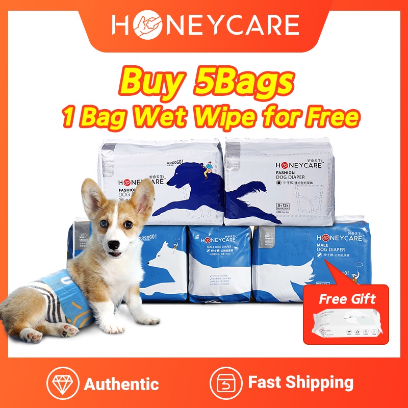 Honeycare Disposable Dog Diapers Male Wraps and Female Diapers 12pcs