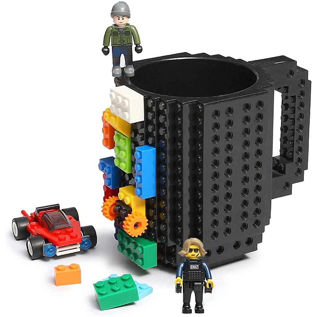 16OZ Unique Cool DIY Cups Fun Coffee Mugs for Birthday Festival Gift Ideas Cusod Novelty Coffee Mugs Compatible with Lego Block Buddy Mug with 6 in 1 Blocks Build on Brick Mug for Kids Adults Boys 