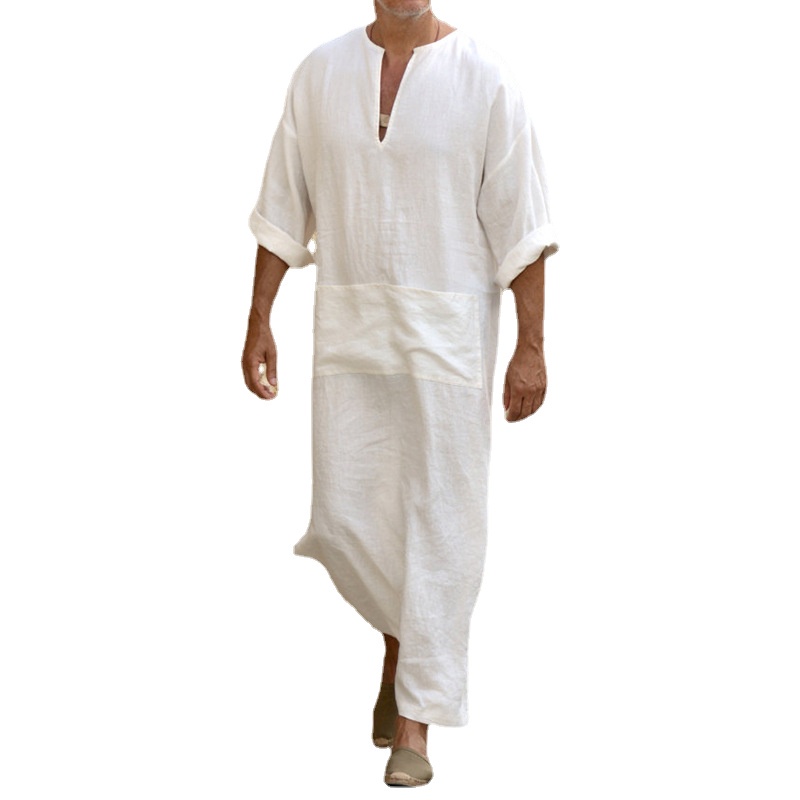 Islamic Traditional Jubba Thobe Men Abaya Linen Muslim Robes Dubai ...