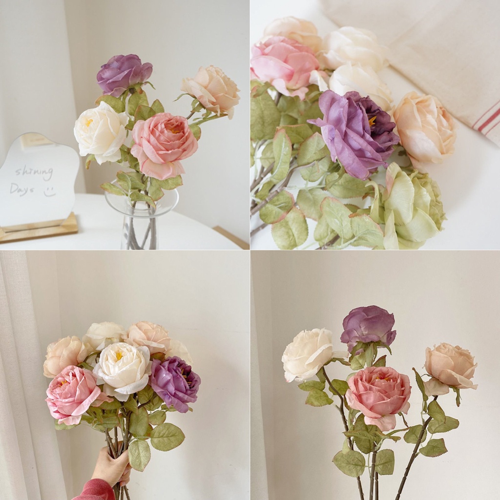 Imitation vintage burnt edge rose fake flower home decoration vase