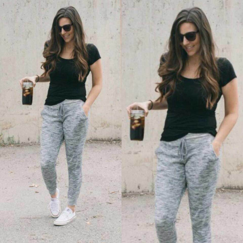 gray jogger pants outfit womens