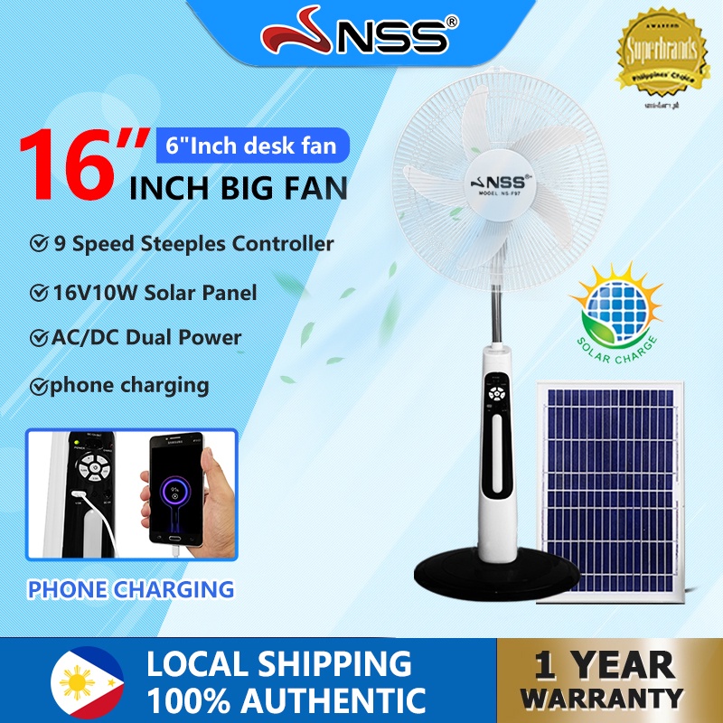 NSS solar electric fan 16" AC/DC Fan with light night function and