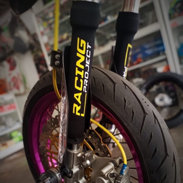 Gold and Yellow Racing Project Logo Pattern Front Seal Shock Cover KLX