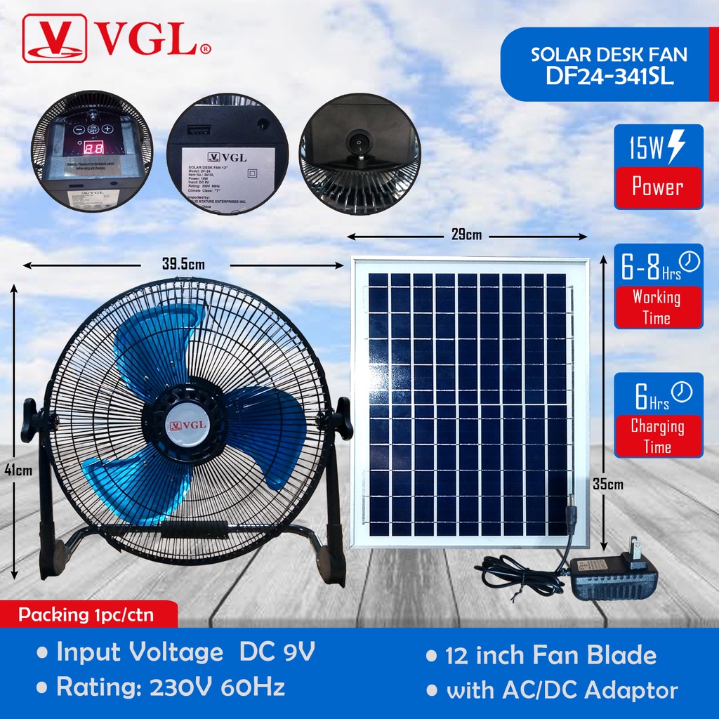 Solar Desk Fan Rechargeable Fan with High Capacity Lithium Battery and