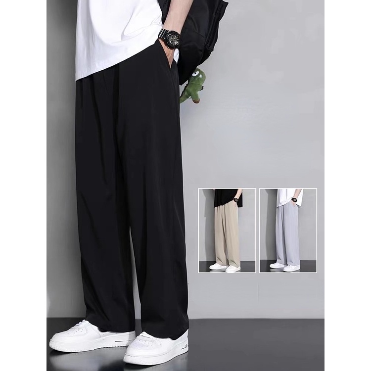 Men's Ice Silk Mop Pants Summer Thin Korean Style Trendy Black Casual ...