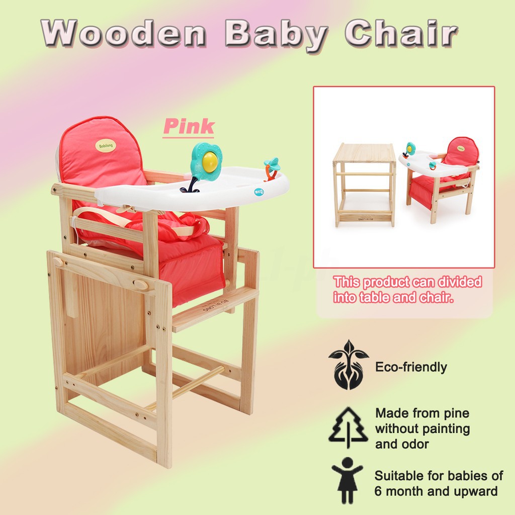 Lovebaby Wooden High Chair Feeding Chair With Cushion Shopee