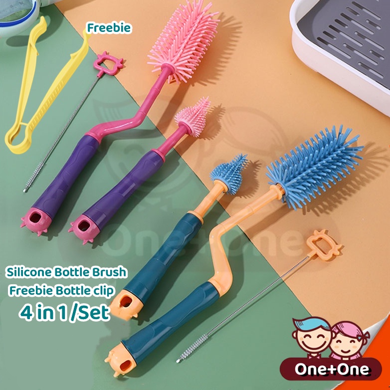 4pcs Baby Bottle Cleaner Brushes Silicone 360 Degree Rotation Long