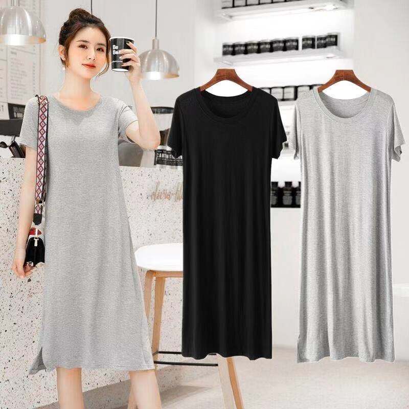 Short Sleeves Korean Side Slit Plain Dress Casual Maxi Dress | Shopee  Philippines