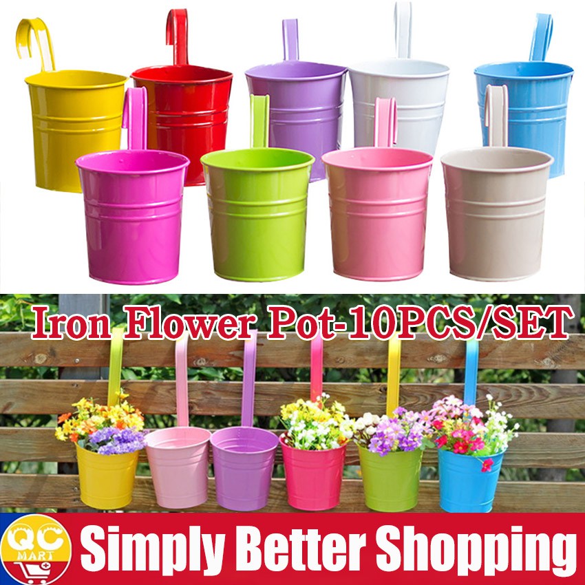 10 Colors Hanging Flower Pots Hook Wall Pots Garden Pots Balcony