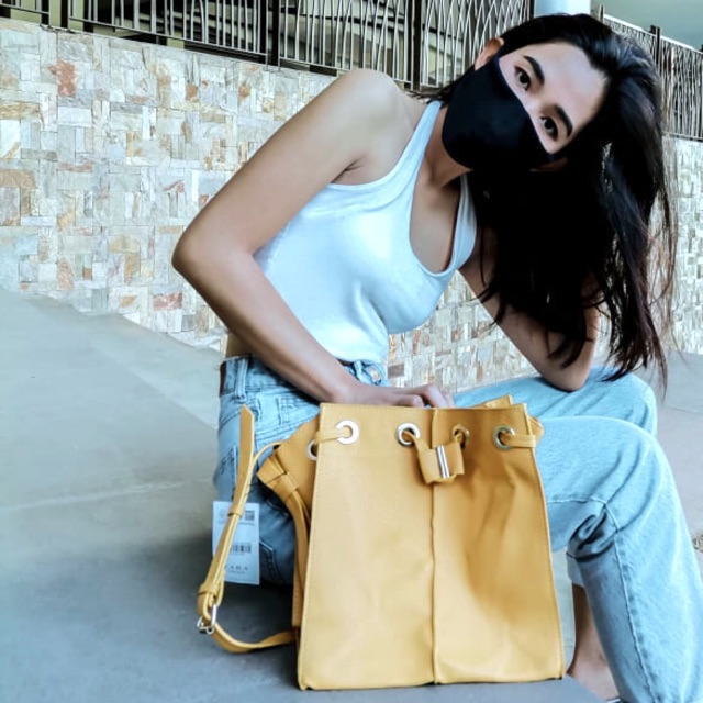 mustard yellow bucket bag