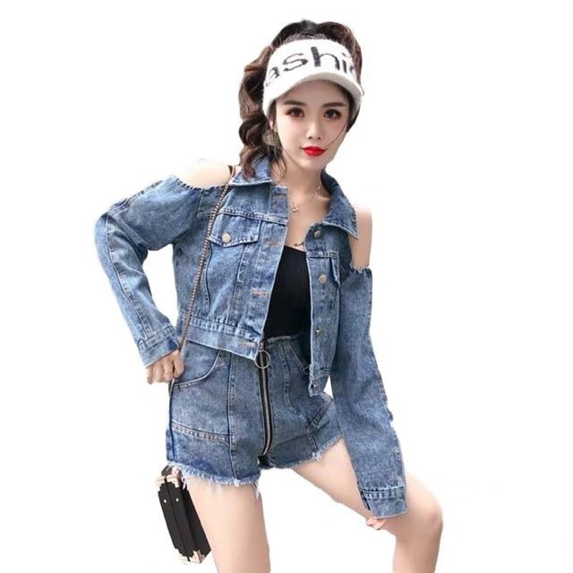 shoulderless jean jacket