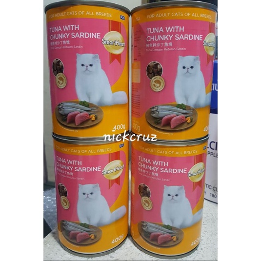 4 Cans SmartHeart 400 grams Wet Cat Food Tuna With Chunky Sardine ...