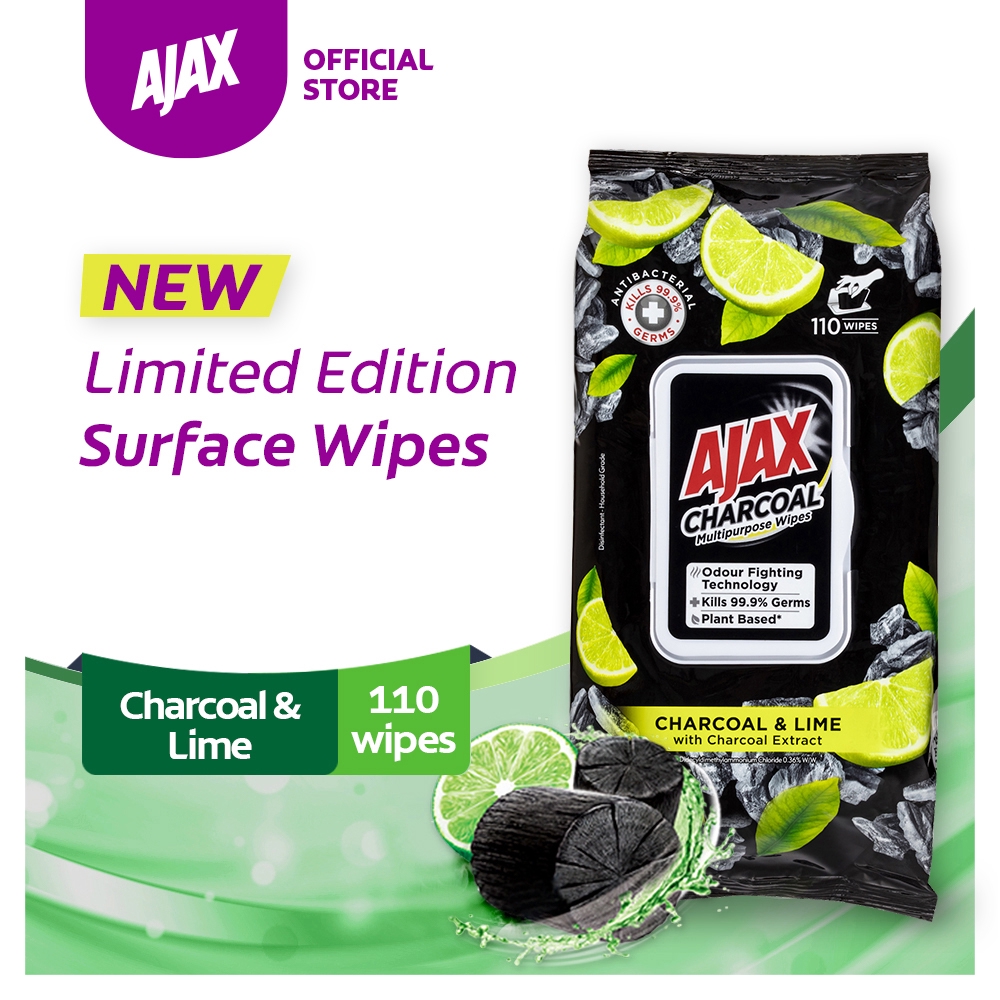 Ajax Antibacterial Multipurpose Wipes Charcoal 110 Wipes ...