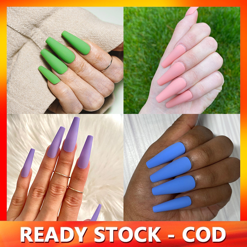 24pcs Matte Fake Nails With Glue Baby Blue Press On Nails Coffin Press Long Nails Cute Glue On Nails Shopee Philippines