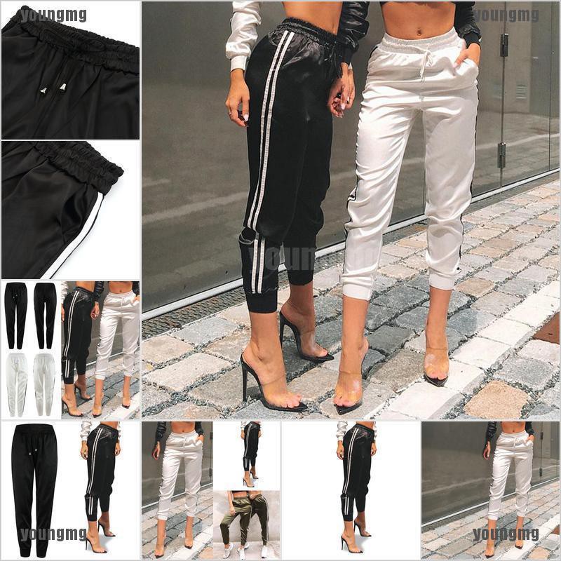 black satin joggers womens