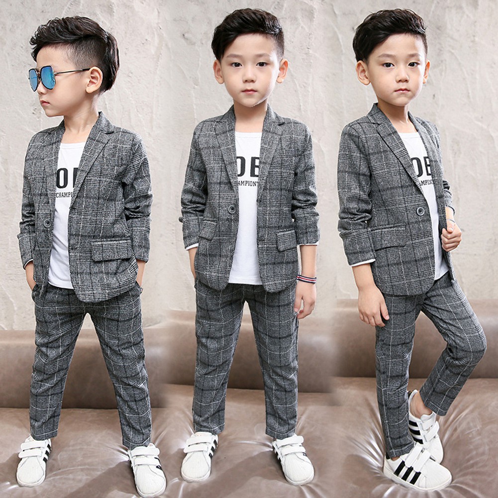 Ready Stock Kids Boys Plaid Suit Grey Blazer Coat Pants Set Formal Attire  Wedding Birthday Party Suits Gift Kids Gentleman Outfit 3-15 Year | Shopee  Philippines