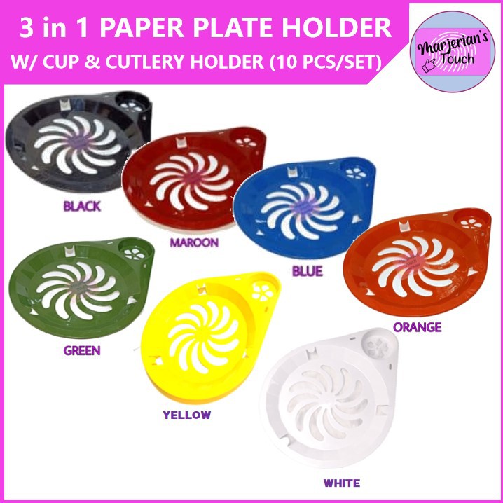 PAPER PLATE HOLDER WITH CUP & CUTLERY HOLDER PARTY PLATE HOLDER 3IN1