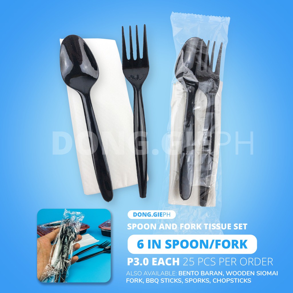 DONG.GIEPH [25 SETS] Spoon and Fork with Tissue Set (Individually