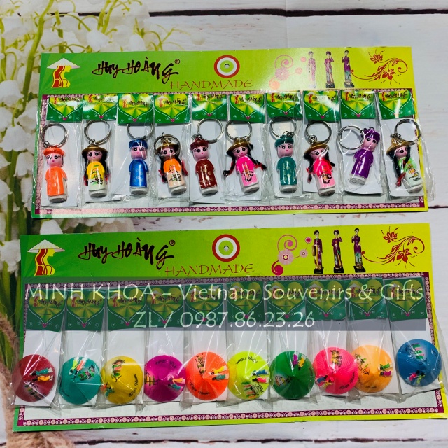 Blister Of 10 Ao Dai Keychains Doll Hat Gift Vietnamese Traditional