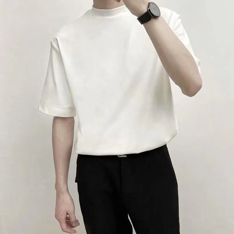 DS Korean style Plain Tshirt Small Stand-Up Collar Loose Five-point ...