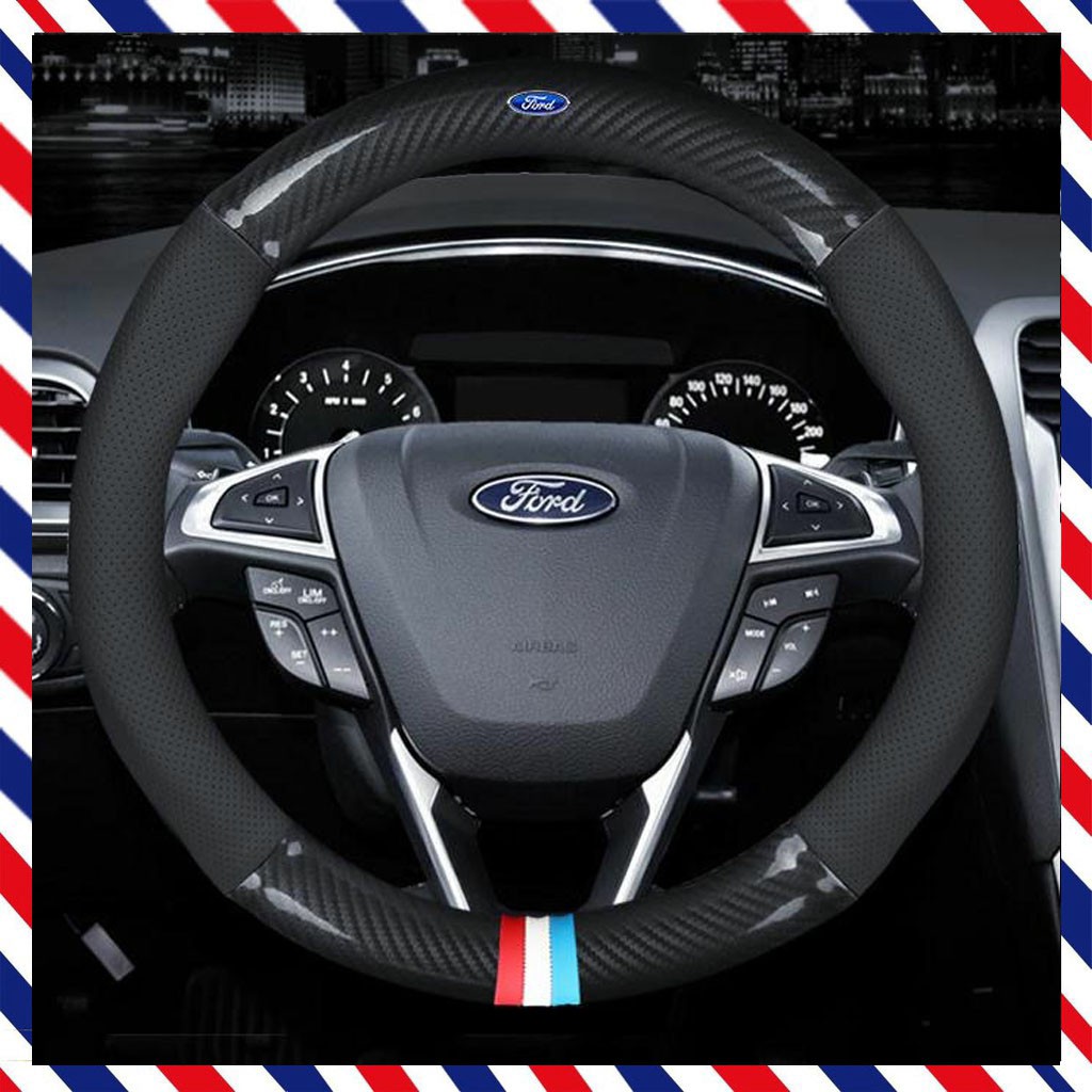 Ford Car Steering Wheel Cover Auto Carbon Fiber Leather Steering Wheel