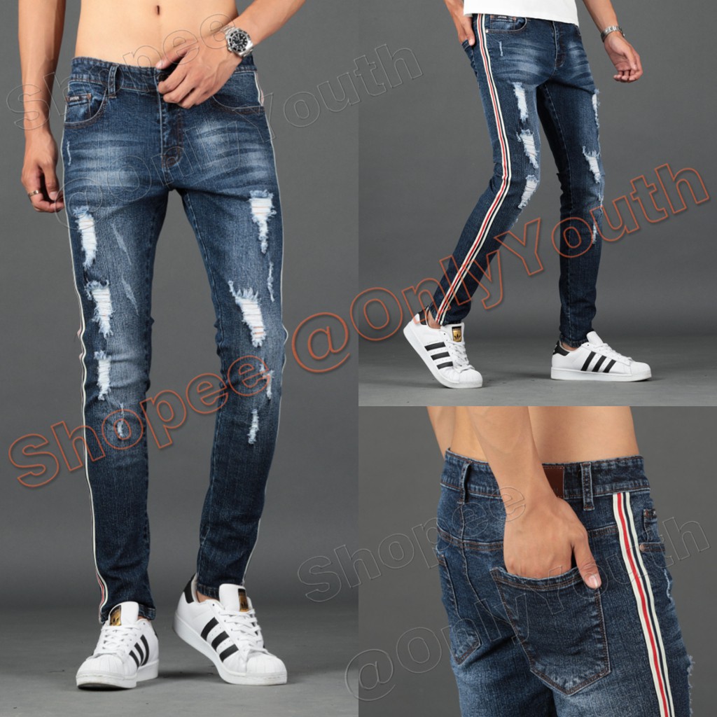 striped ripped jeans mens