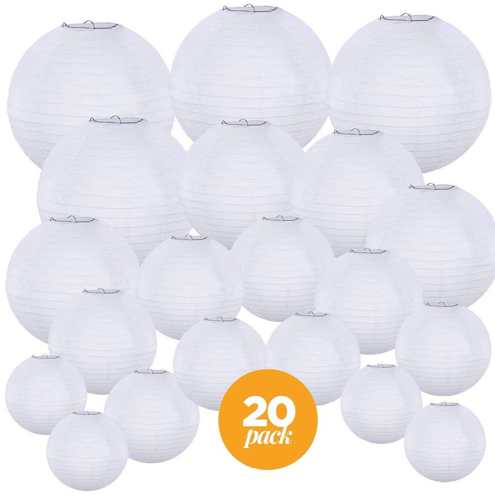 20pcs/set White Chinese Paper Lantern Ball Lampion Wedding BabyShower 