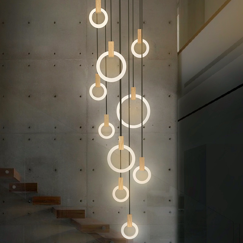 [boutique]Modern LED stair chandelier lighting Nordic living room
