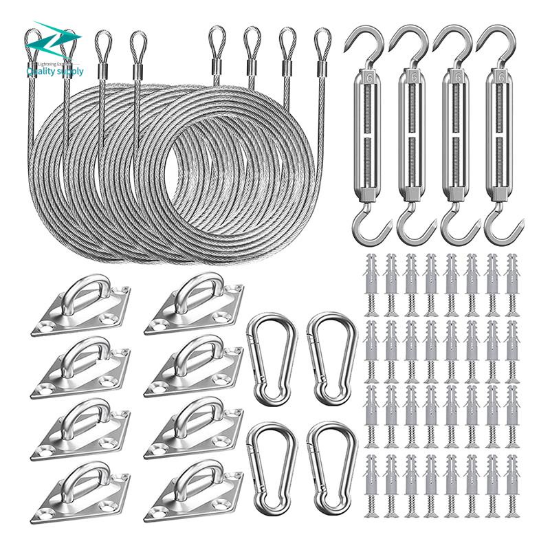 84 Pcs Sun Shade Sail Hardware Kit with Cable Wire Rope for Shade Sail