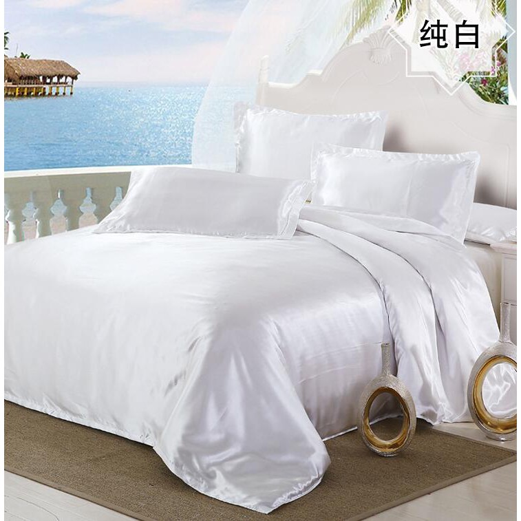 White Satin Silk Duvet Cover Bedding Set Shopee Philippines