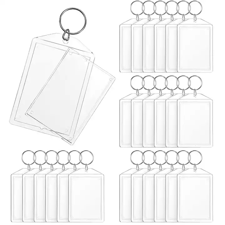 Wholesale Crafting Gift Clear Photo Frame Holder Plastic Keyring Double