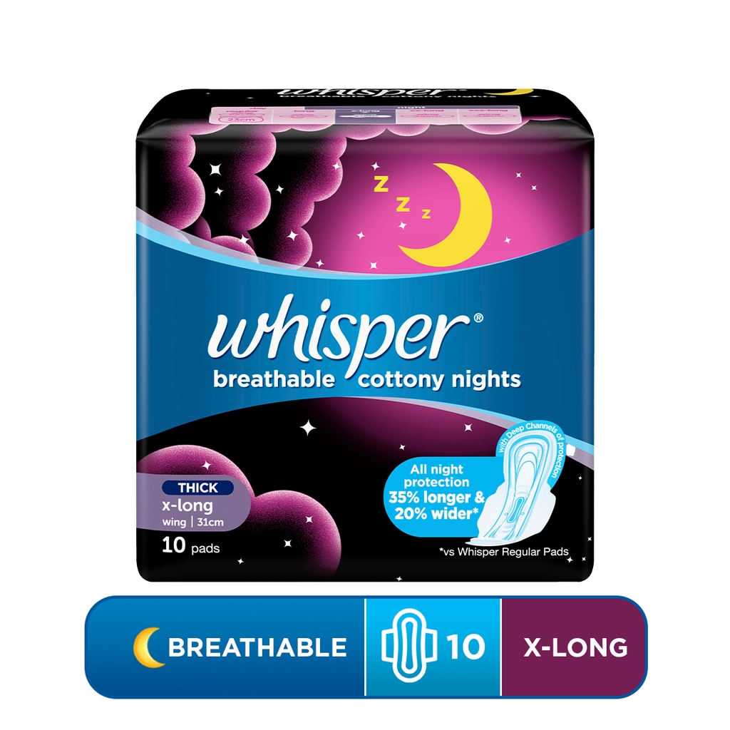 Whisper Breathable Cotton Overnight X Long Heavy Flow 31cm 10 Sanitary Pads Shopee Philippines