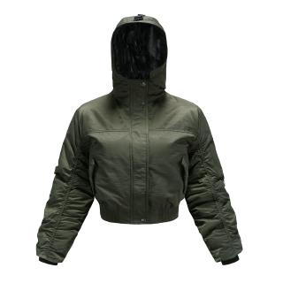 short women's jacket with a hood