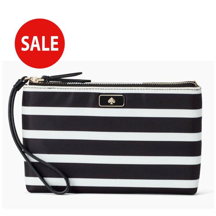 SALE!!! Kate Spade Dawn Sailing Stripe Medium Double Zip Wristlet – Black/Gold  | Shopee Philippines