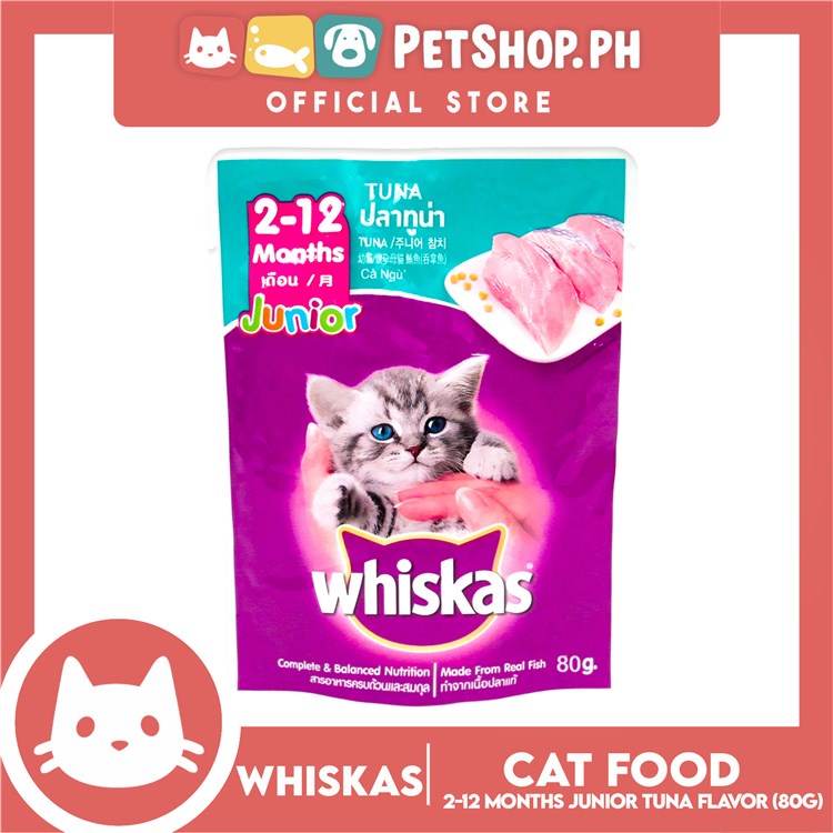 Free Shipping COD▼12pcs Whiskas Junior Tuna 2-12mo's Pouch Wet Cat Food 80g