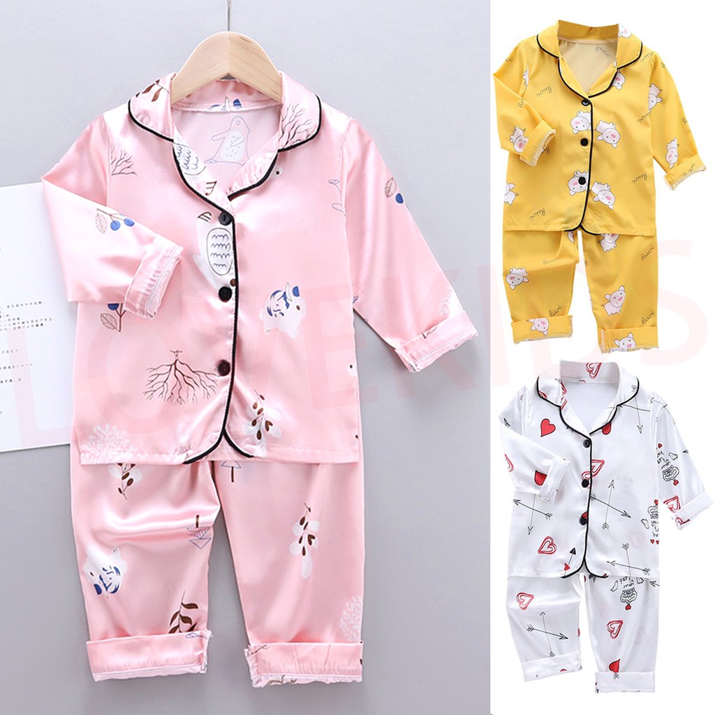 Lovekids Girl Boy Pajama Terno 2PCS Set Long Sleeve Blouse+Pants Sleep ...