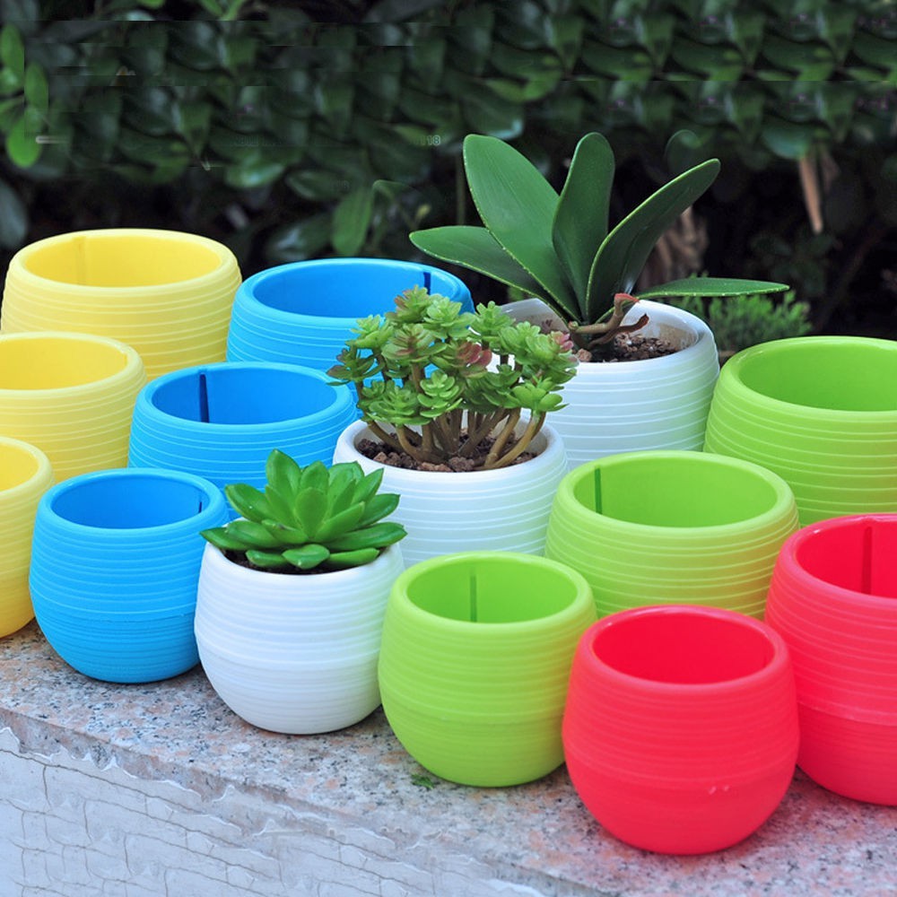 1pcs Random Color Colourful Mini Plastic Flower Pot Succulent Plant Flowerpot Home Office Room