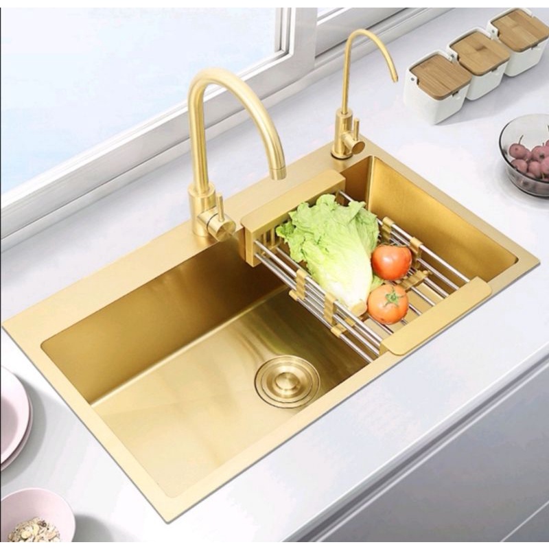 GOLD Nano double bowl kitchen sink 3mm kapal 304 stainless Shopee