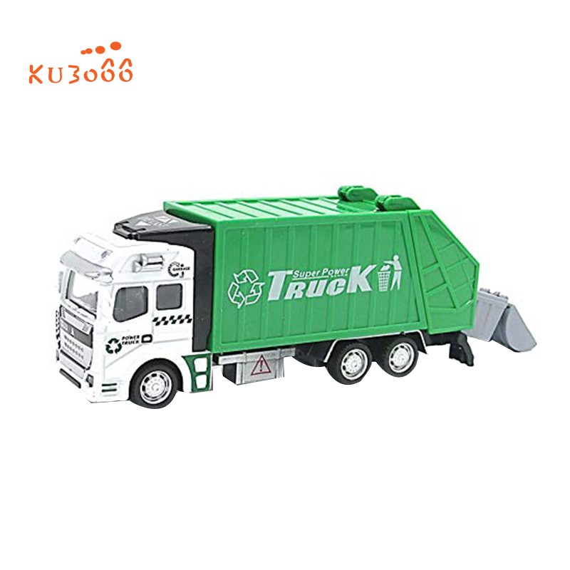 toy garbage truck with trash cans