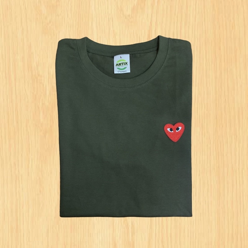 play-cdg-inspired-army-green-shirt-with-red-logo-shopee-philippines