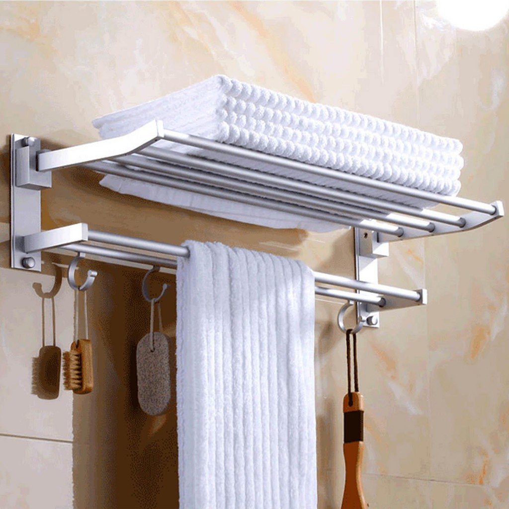 2 Layers Bathroom Hanging Towel Rack Aluminum Folding Shelves | Shopee ...