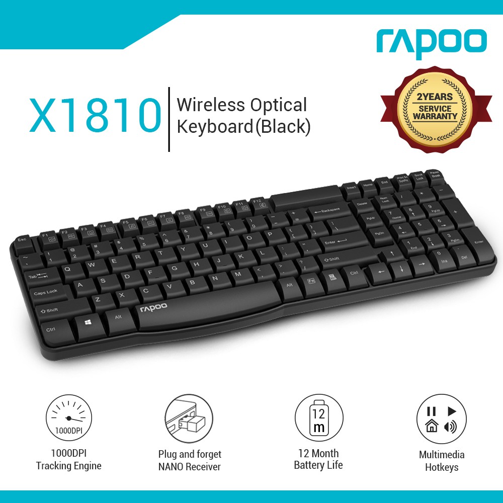 Rapoo X1810 Long Life 1000 DPI Battery Wireless Mouse And Keyboard Combo (Black) Shopee