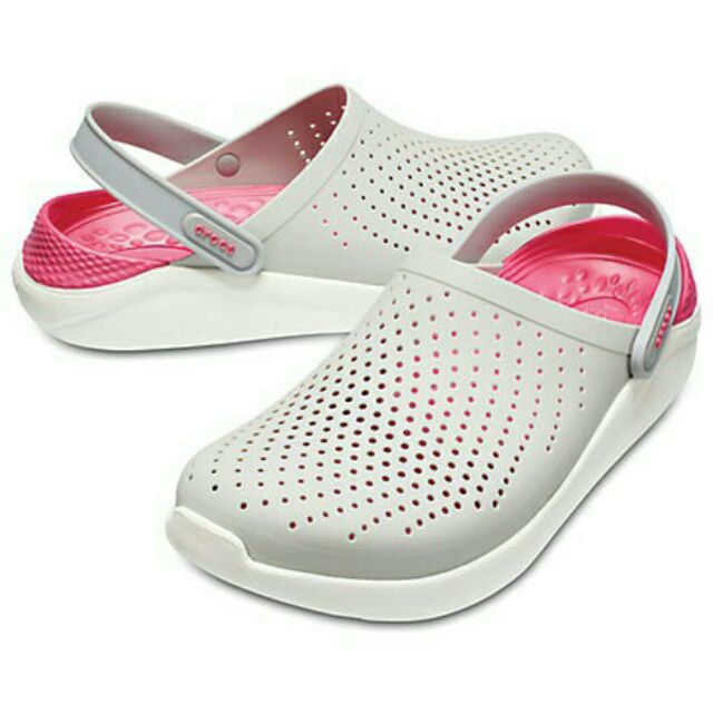white and pink crocs