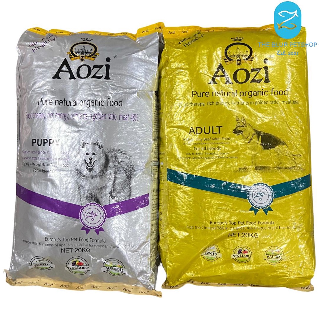 20kg Aozi Organic Puppy/Adult Gold Silver Dog Dry Food Dog Essentials Accessories Shopee