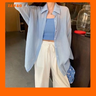 BEST SELLER & COD | Korean Version 2022 Summer New Style Loose Thin Long-Sleeved Shirt Women's One-Neck Outer Wear All-Match Western Sunscreen Jacket #1