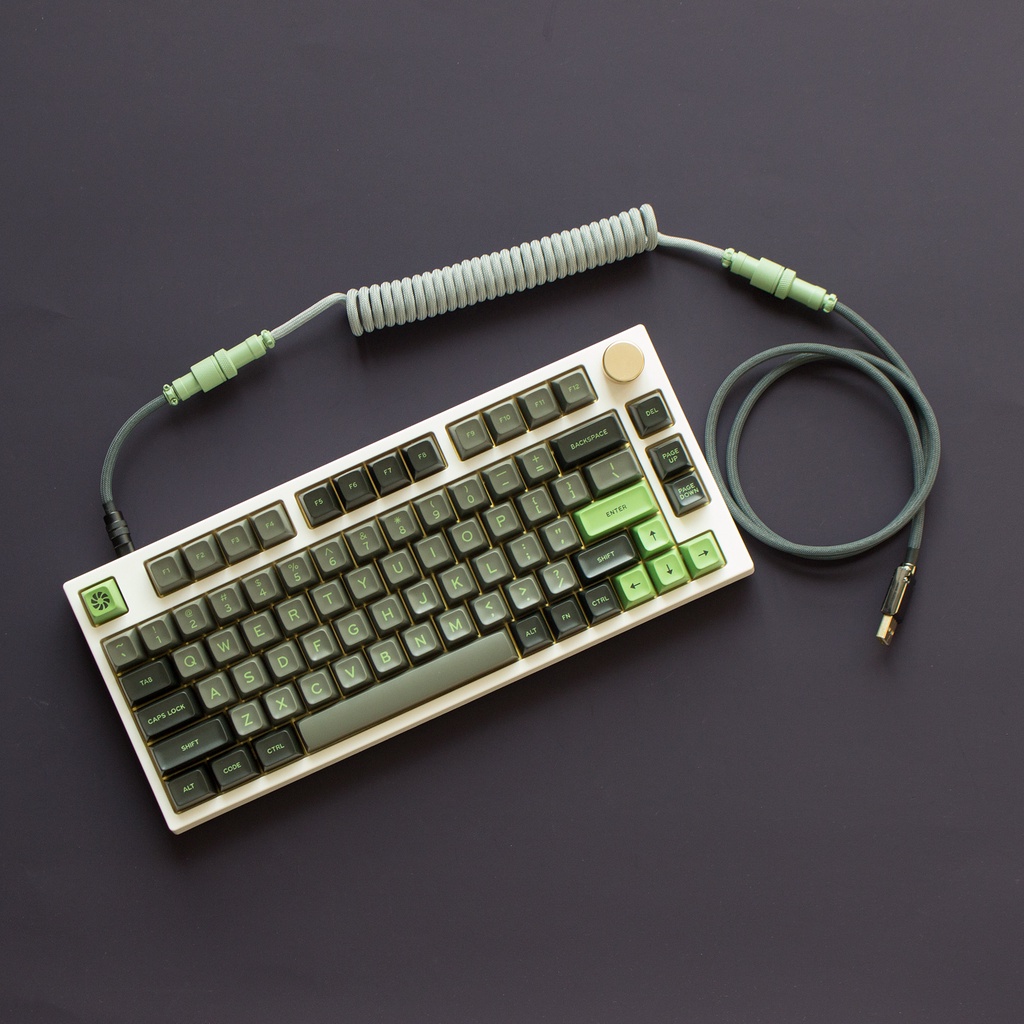 Fancytech Green shimmer Coiled Aviator Cable 3stage USBC Keyboard