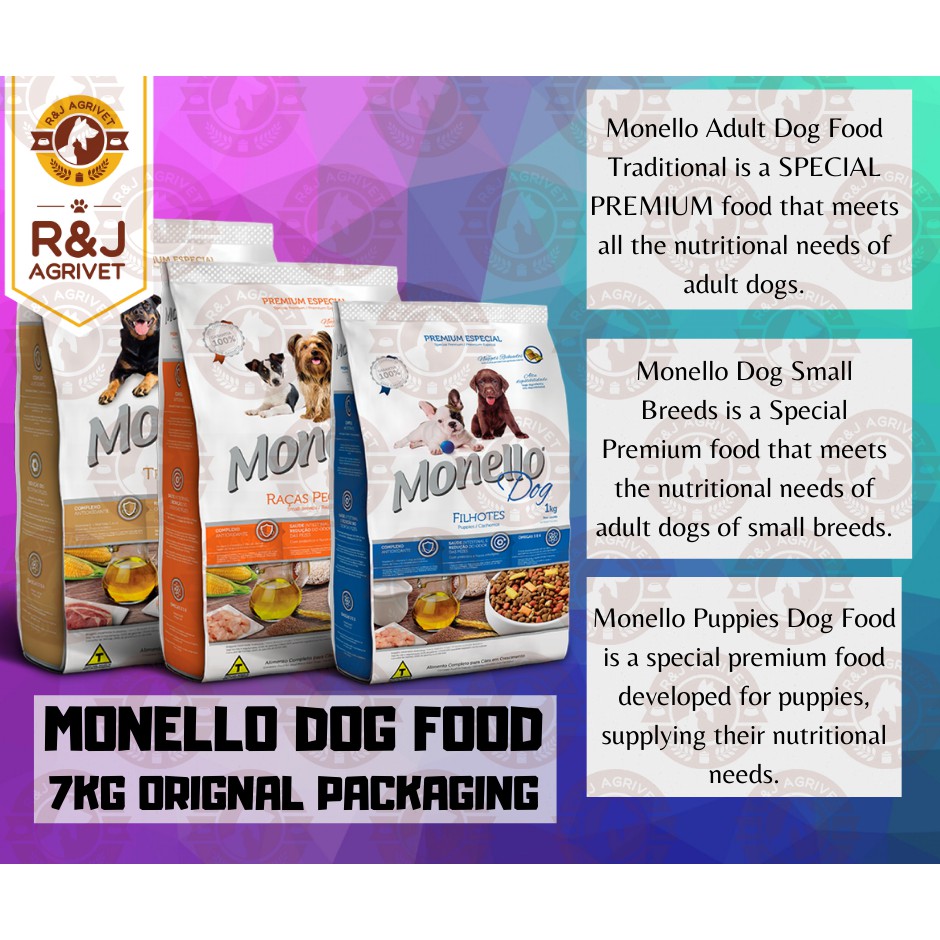 1 SACK!! MONELLO Small breed, Puppy and Traditional Adult Dog food (7KG