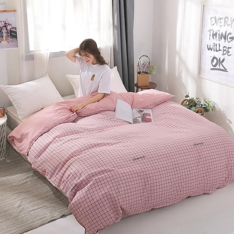 1 pc High Quality Duvet Cover Pink Plaid Quilt Cover Queen King Size Single/Double Bedding 5FTL