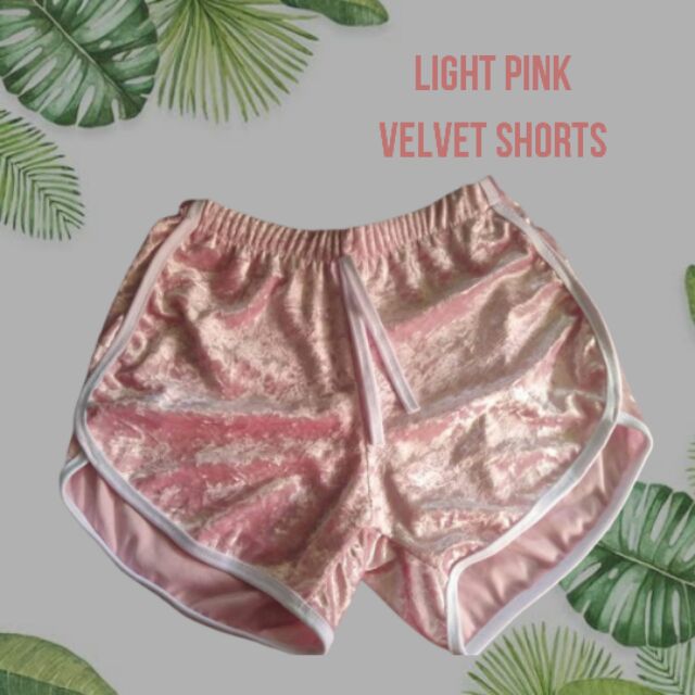 baby pink velvet shorts